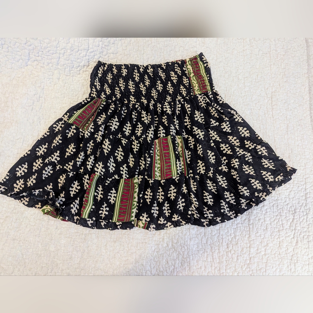 EARTHBOUND Black Cream Smocked Skater Mini Skirt